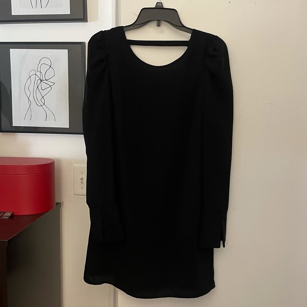 AQUA long sleeve black dress with deep V cut back